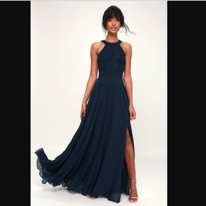 Lulus Picture Perfect Navy Blue Lace Maxi Dress